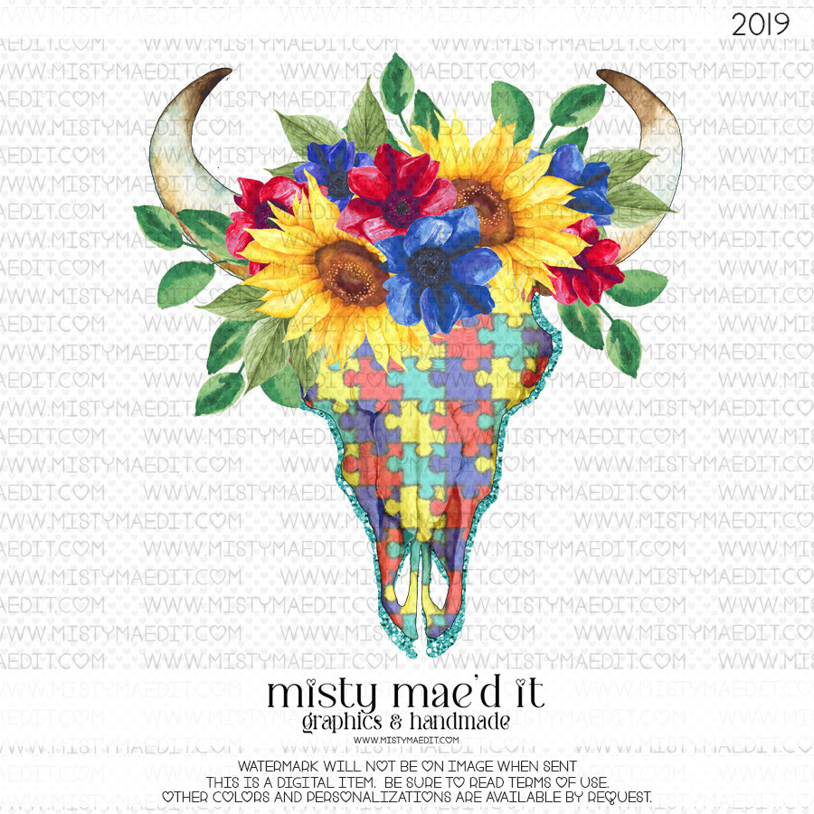 Autism Bull Skull
