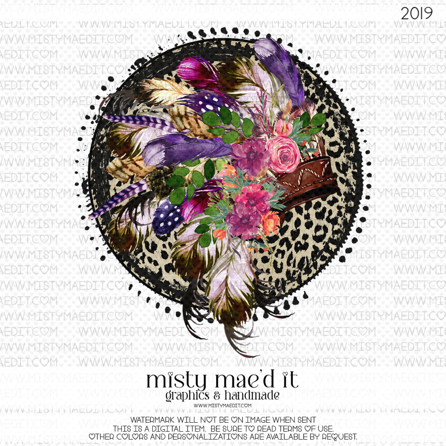 Indian Headdress With Flowers In Leopard Circle