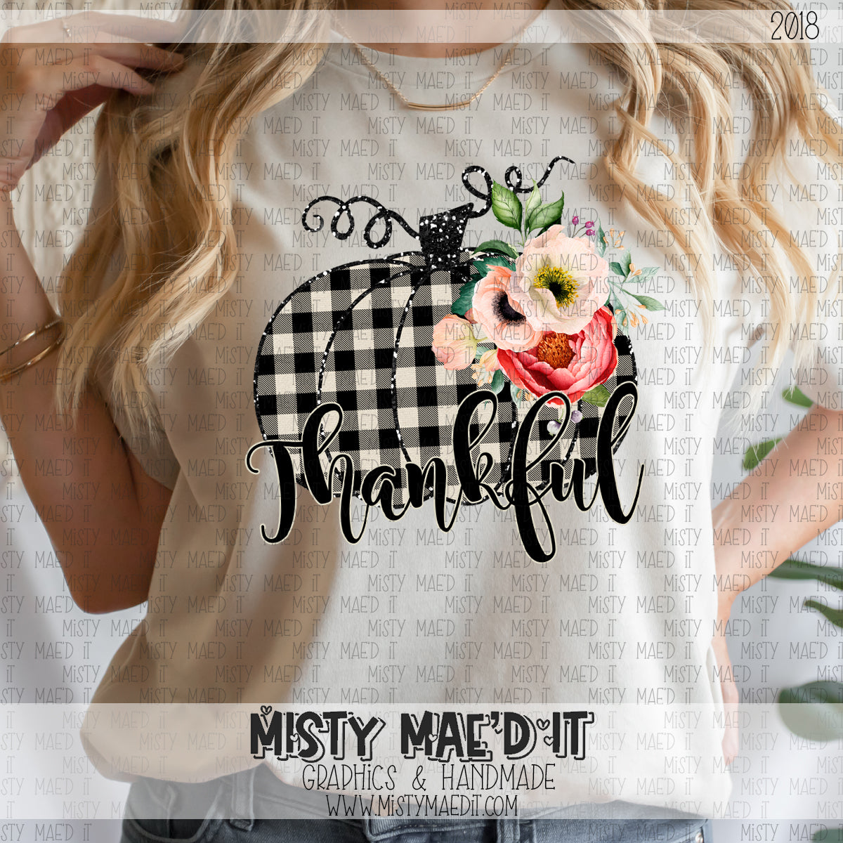 Plaid Pumpkin With Flowers Thankful