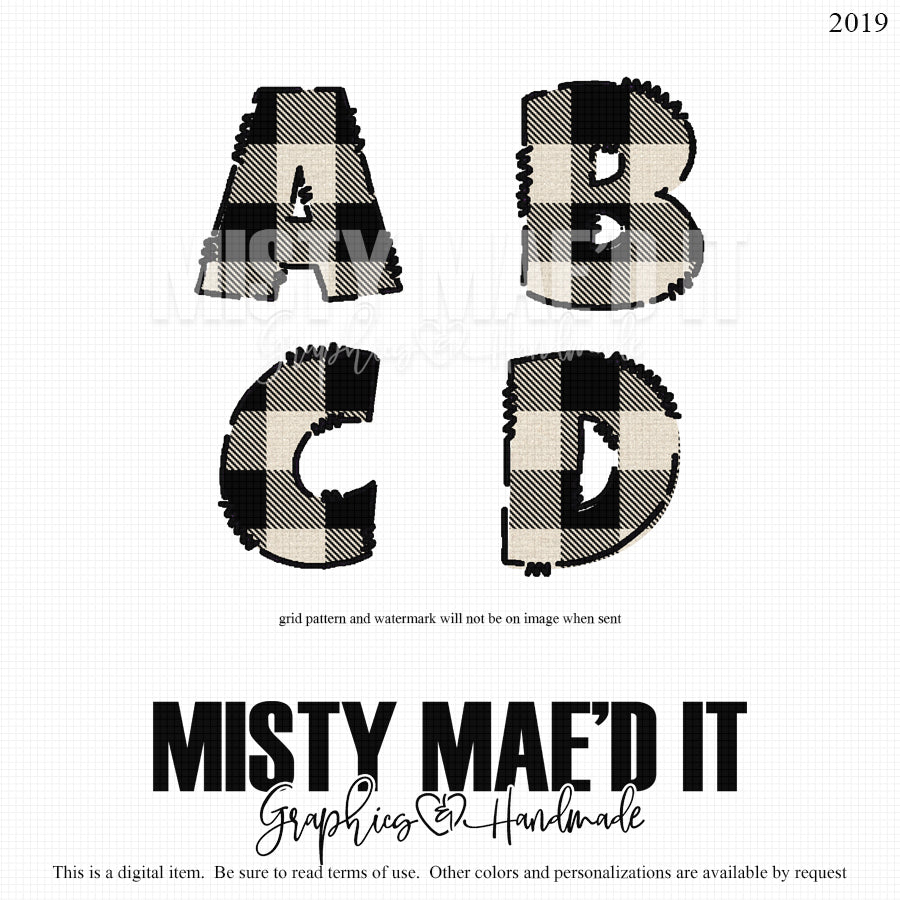 Buffalo Plaid Alphabet-Black And White