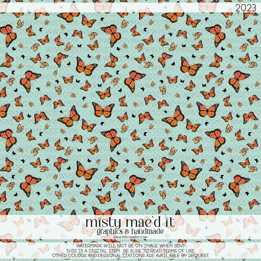 Butterflies Mint Seamless Digital Paper