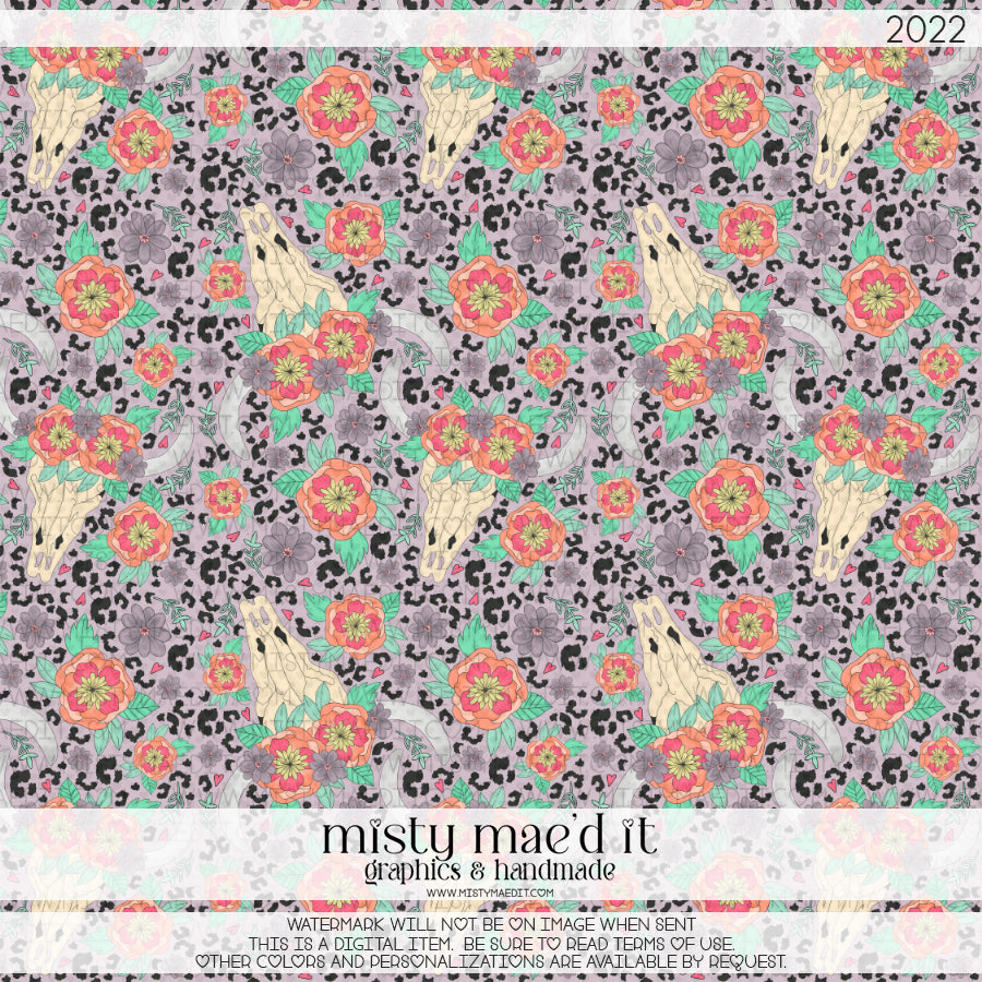 Bull Skull And Flowers Seamless Digital Paper