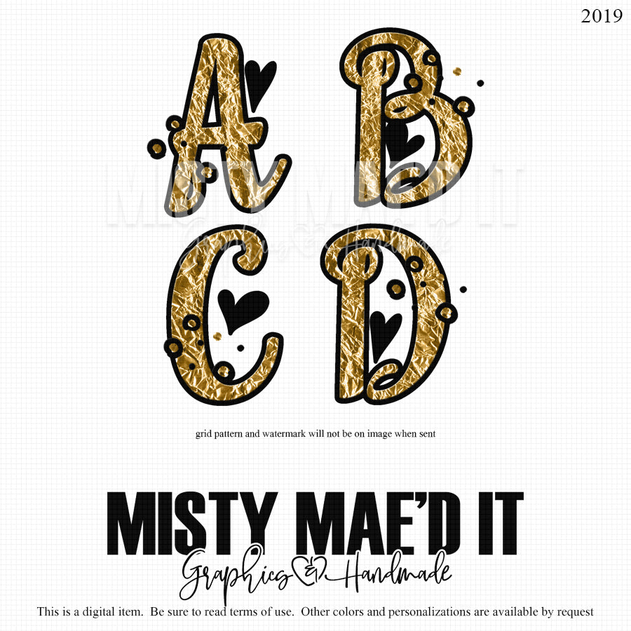 Gold Foil And Hearts Alphabet