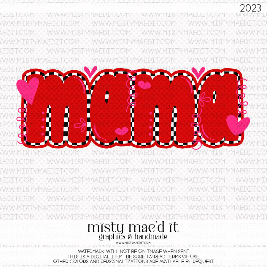 Mama/Mini Red And Pink Hearts Checkered