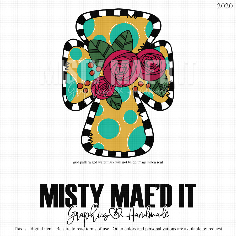 Polka Dot And Flowers Cross