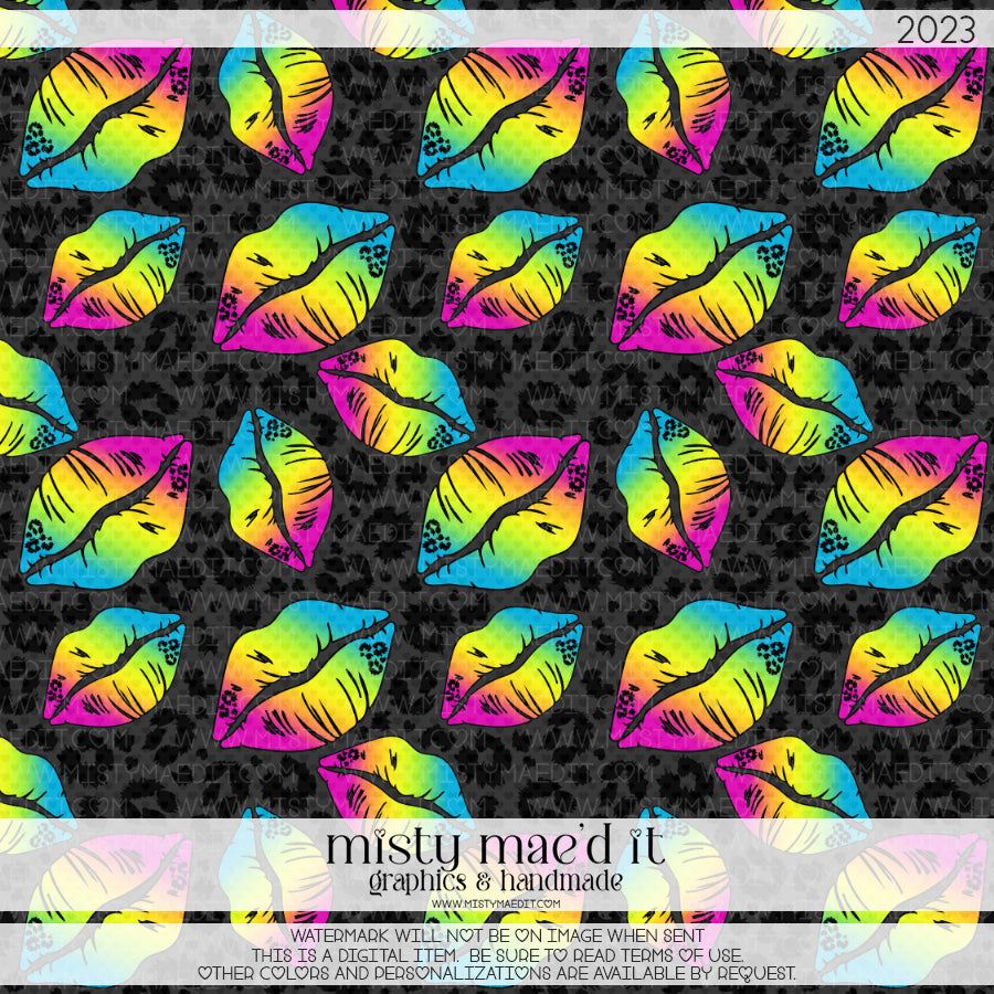 Rainbow Leopard Lips Seamless Digital Paper