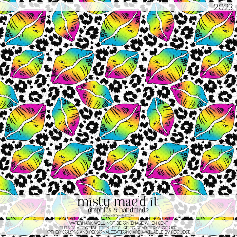 Rainbow Leopard Lips Seamless Digital Paper