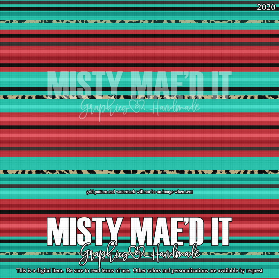 Red Turquoise Leopard Serape Digital Paper