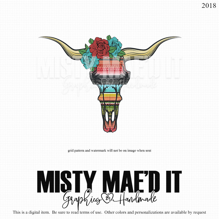 Bull Skull Serape And Roses