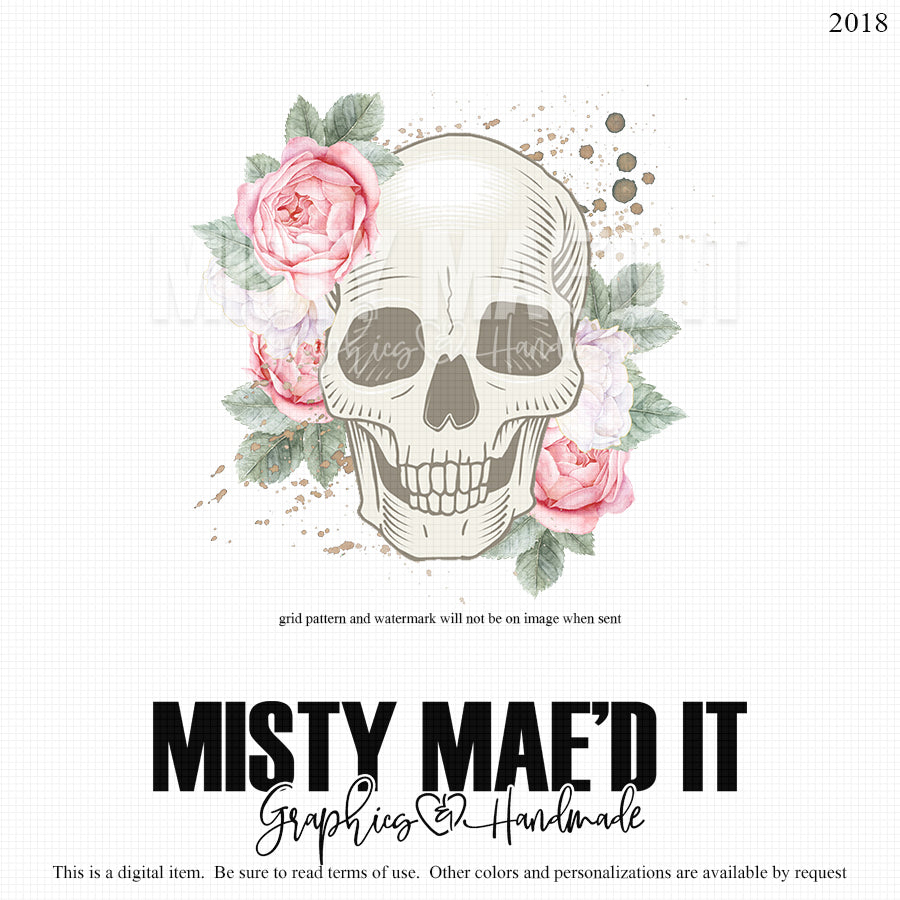 Skull With Pink Roses