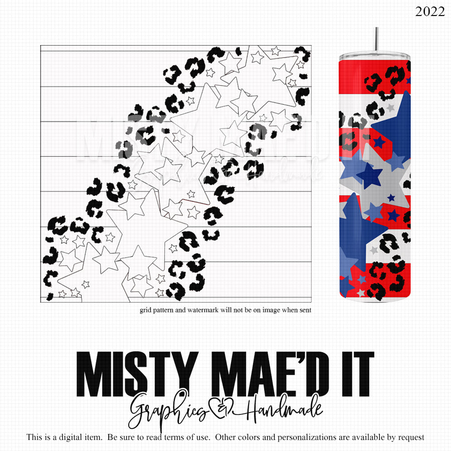 Stars And Stripes And Leopard 20 And 30 Oz Seamless Burst Tumbler Wrap