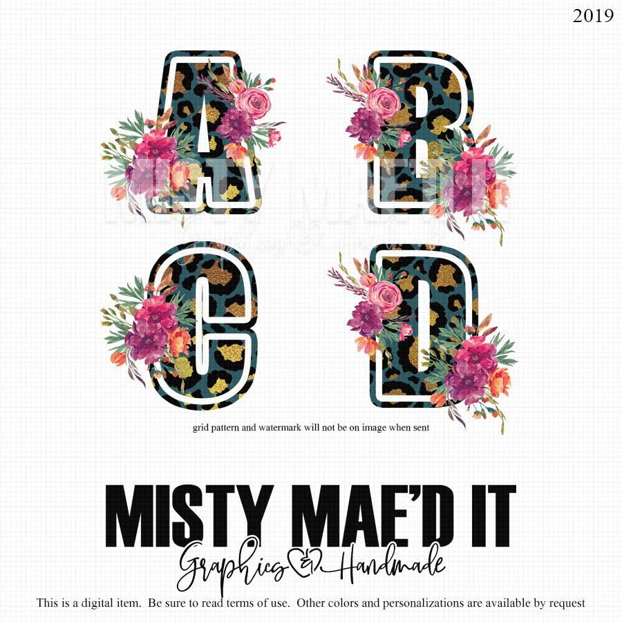 Turquoise Leopard And Flowers Alphabet