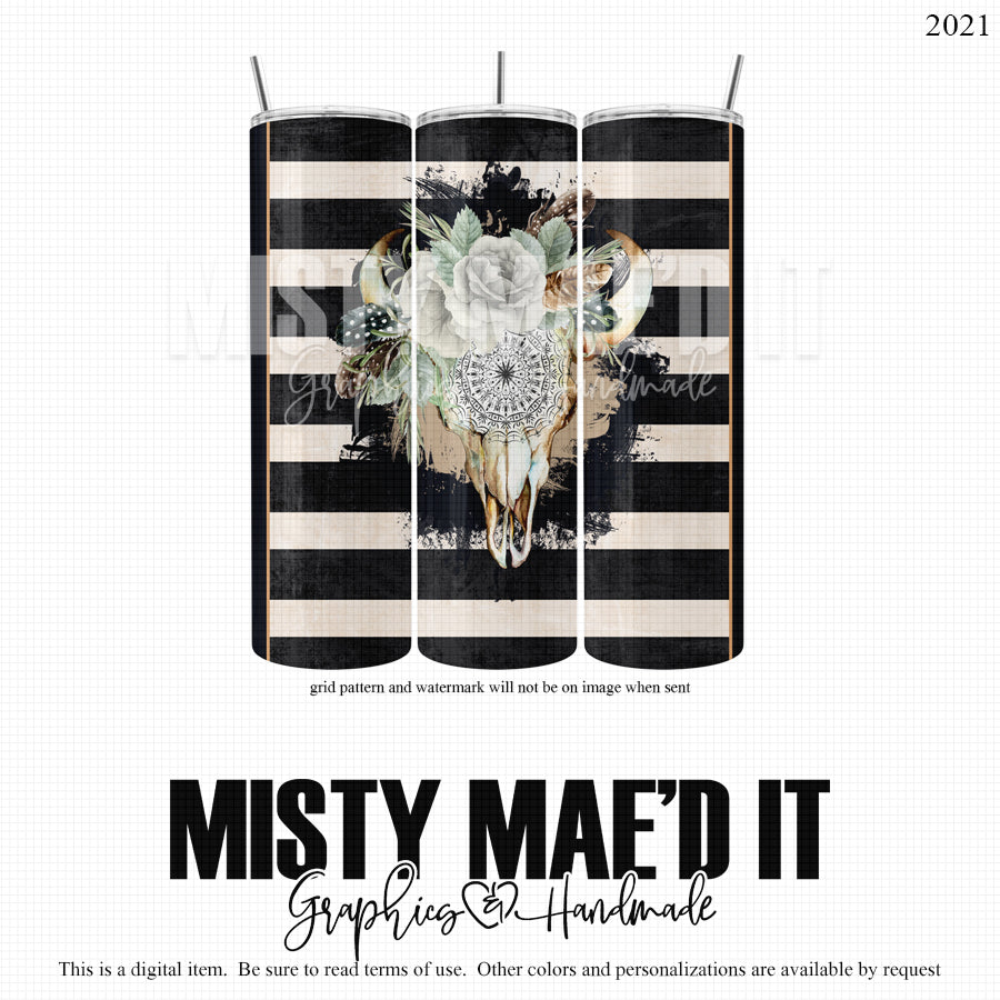 Bull Skull White Roses Mandala Stripes 20 And 30 Oz Seamless Tumbler Wrap