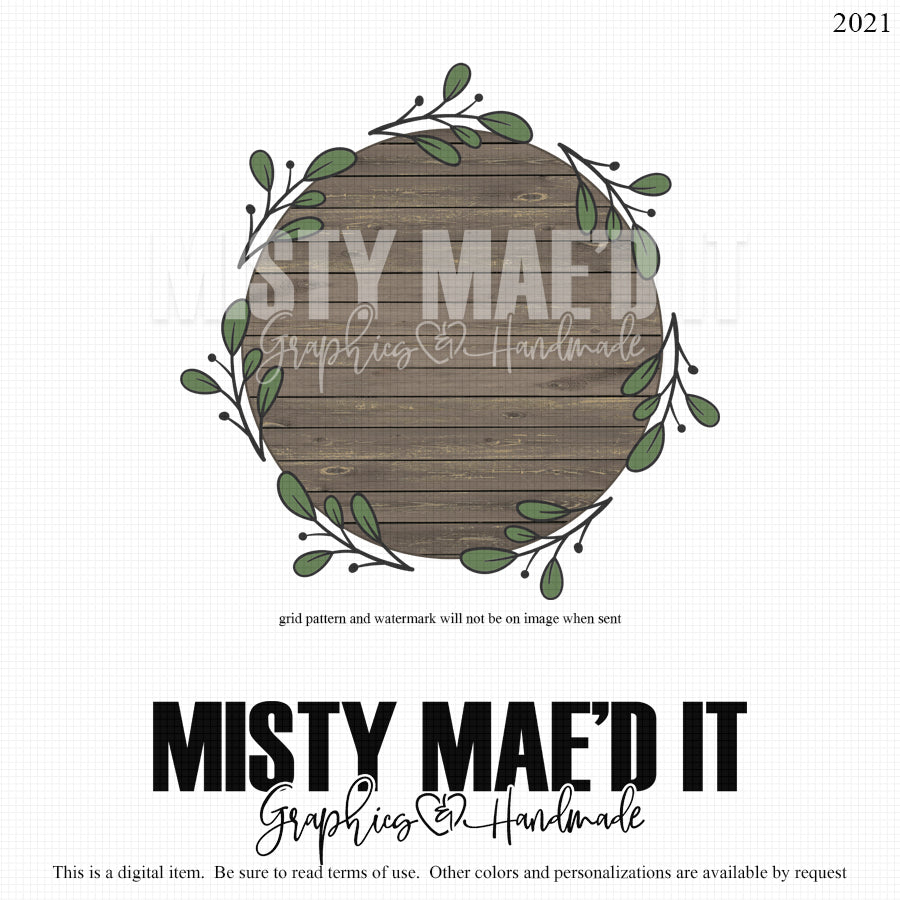 Wood Circle With Leaves Frame