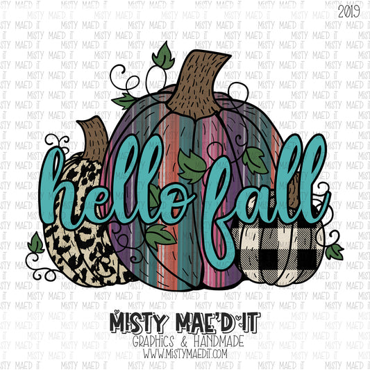 Hello Fall Serape And Leopard Pumpkins