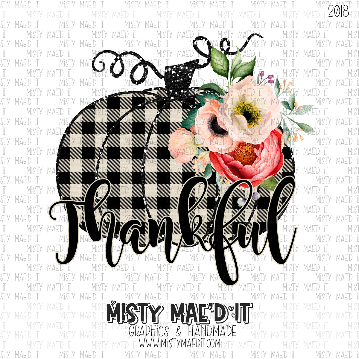 Plaid Pumpkin With Flowers Thankful