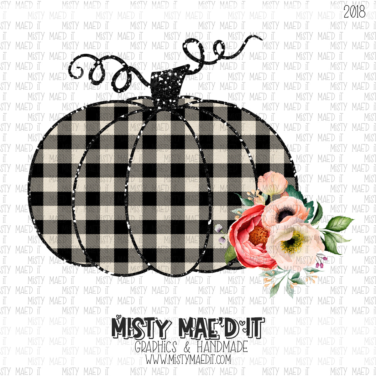 Plaid Pumpkin With Flowers-Blank