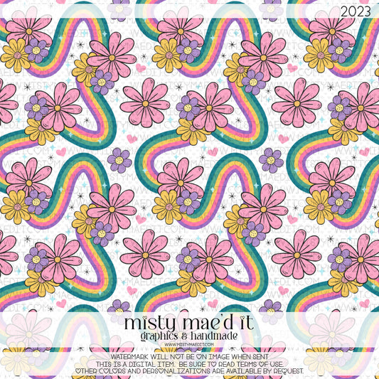 Retro Rainbows And Flowers Seamless Digital Paper